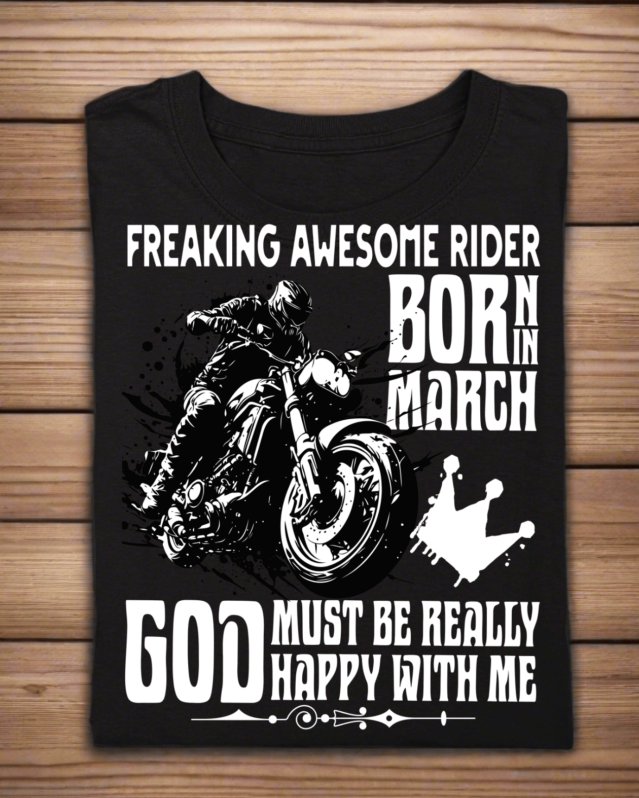 Round Neck Half Sleeve Biker T-Shirt (Freaking Awesome Rider Born in March)