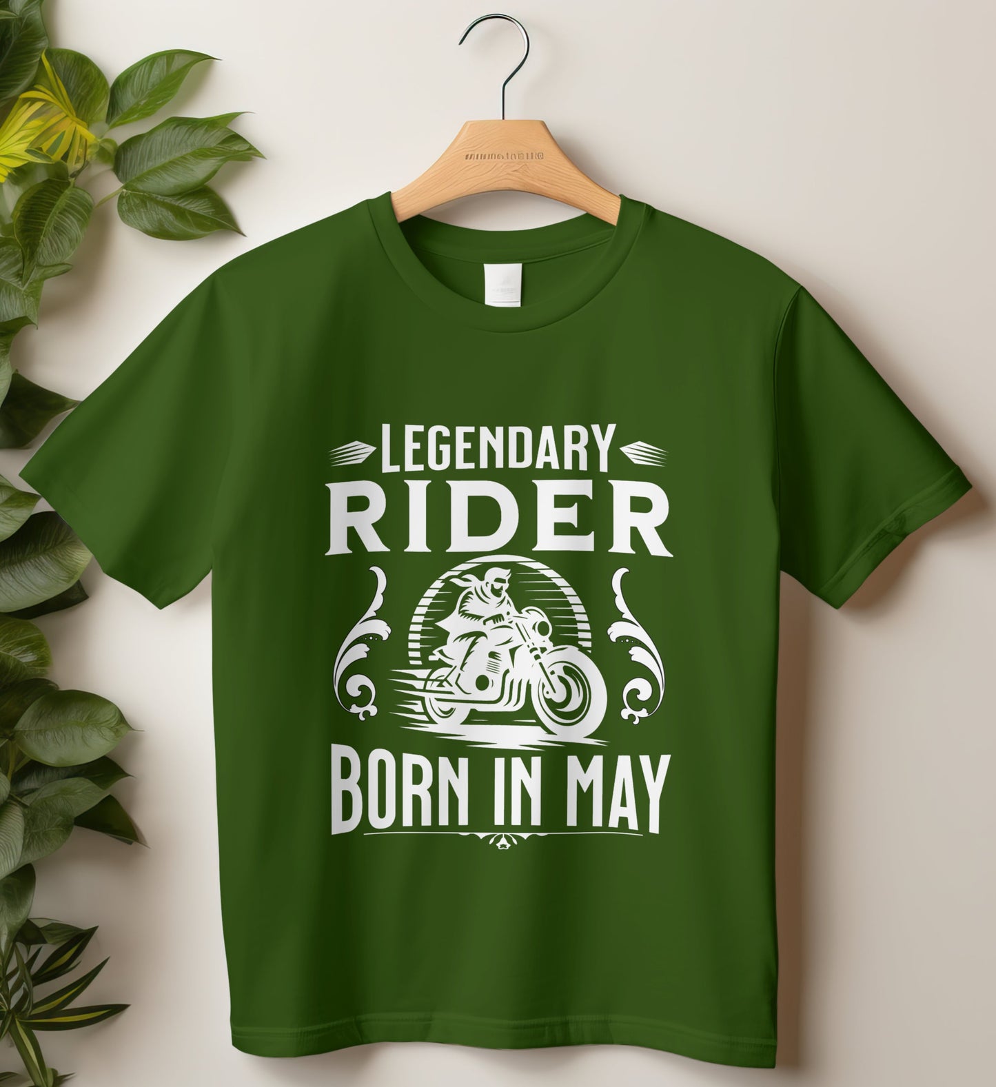 Biker Birthday T-Shirt Round Neck Half Sleeve (Legendary Rider born in May)