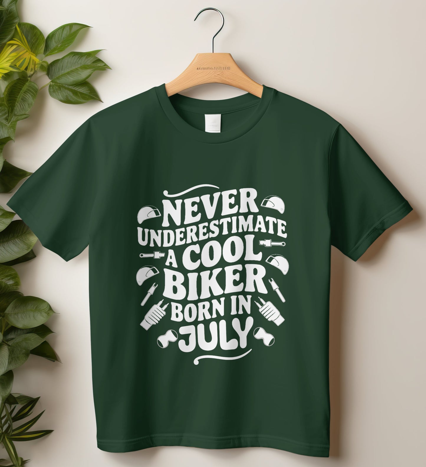 Biker Birthday T-shirt Round Neck Half Sleeve (Never Underestimate Cool Biker July)