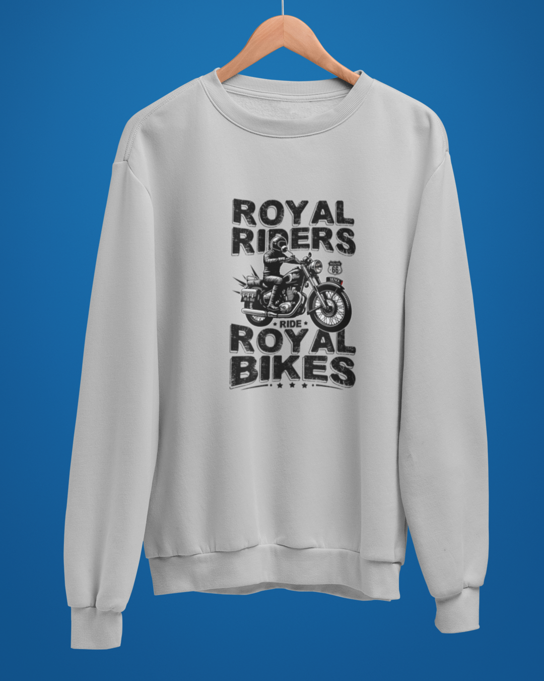 Round Neck Full Sleeve Biker Sweatshirt (Royal Riders Ride Royal Bikes)