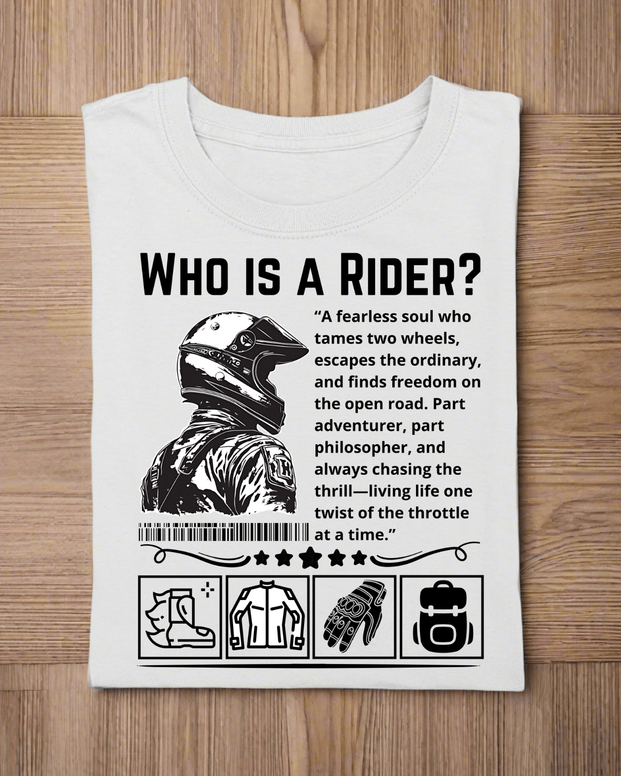 Round Neck Half Sleeve Biker T-Shirt White (Who is a Rider?)