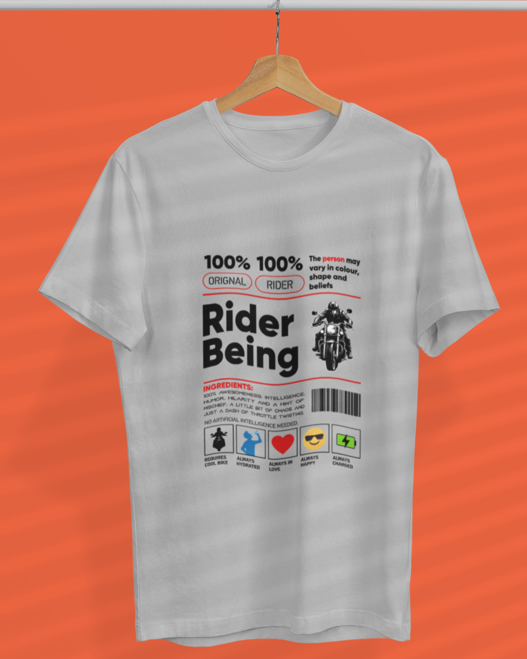 Round Neck Half Sleeve Biker T-Shirt White (Rider Being)