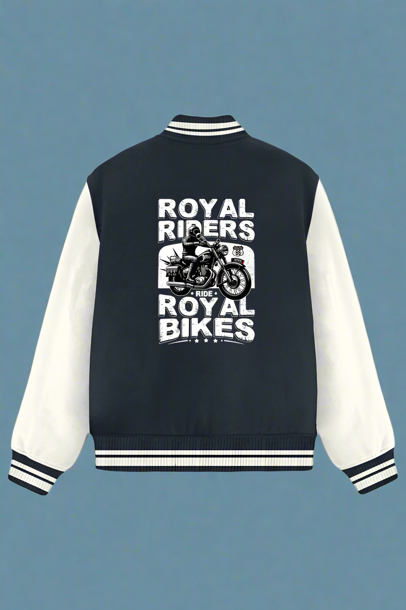 Unisex Exclusive Bikers Varsity Jacket (Royal Riders Ride Royal Bikes)