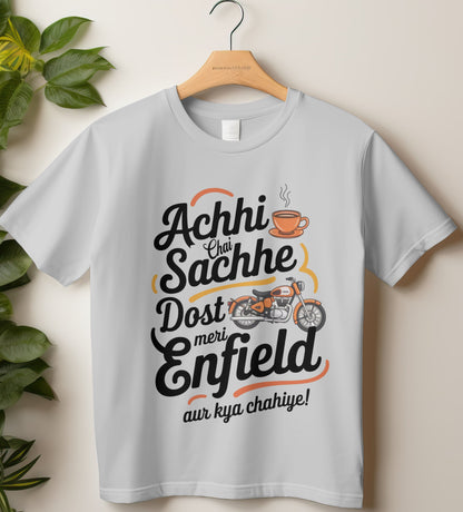 Round Neck Half Sleeve Biker T-Shirt (Achhi Chai Sachhe Dost Meri Enfield)
