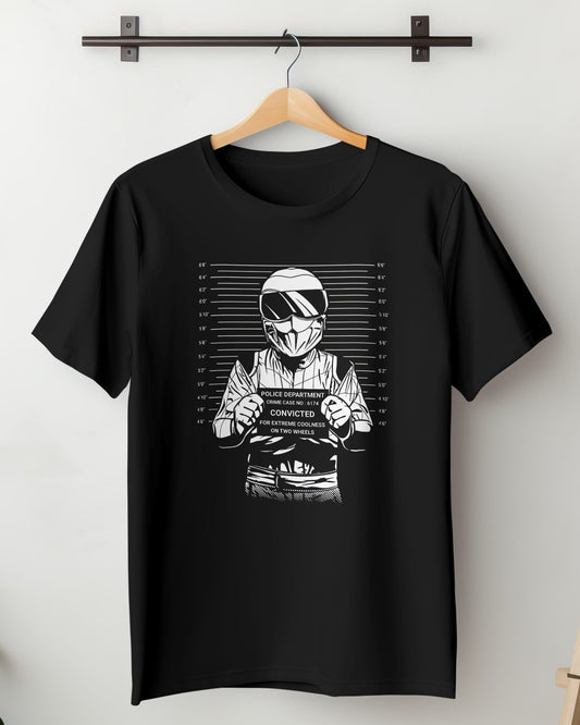 Round Neck Half Sleeve Biker T-Shirt (Convicted for extreme coolness)