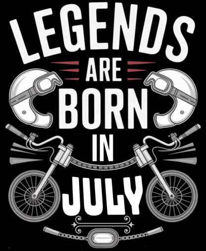 Biker Birthday T-shirt Round Neck Half Sleeve (Legends are Born in July)