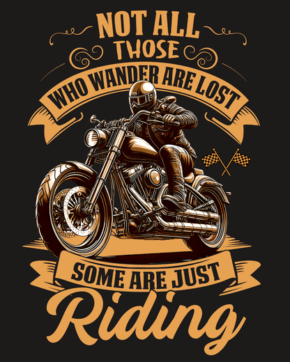 Round Neck Half Sleeve Biker T-Shirt Orange (Not all those who wander are lost)