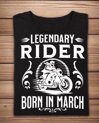Round Neck Half Sleeve Biker T-Shirt (Legendary biker born in March)