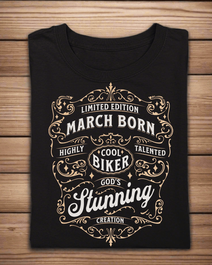 Round Neck Half Sleeve Biker T-Shirt (Limited Edition March Born)