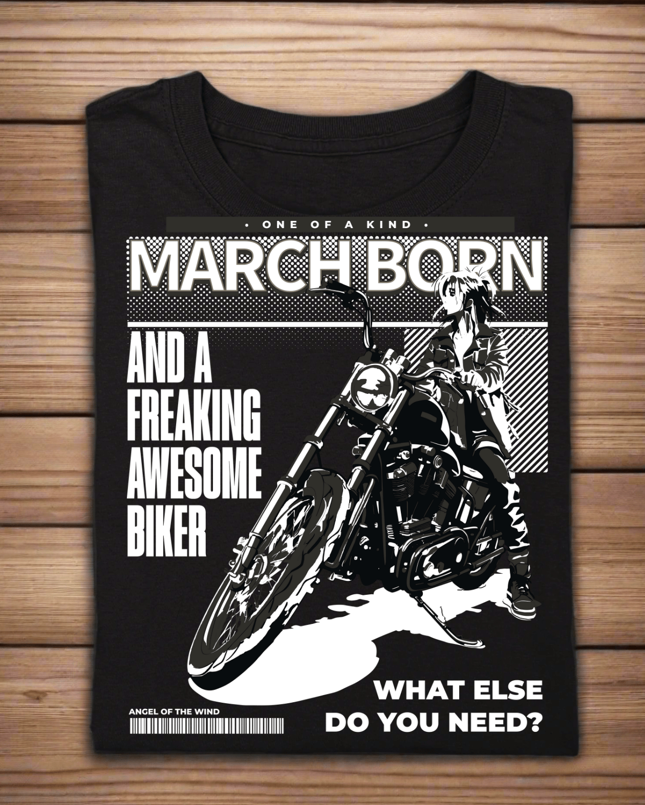 Round Neck Half Sleeve Biker T-Shirt (March Born Freaking Awesome Biker)