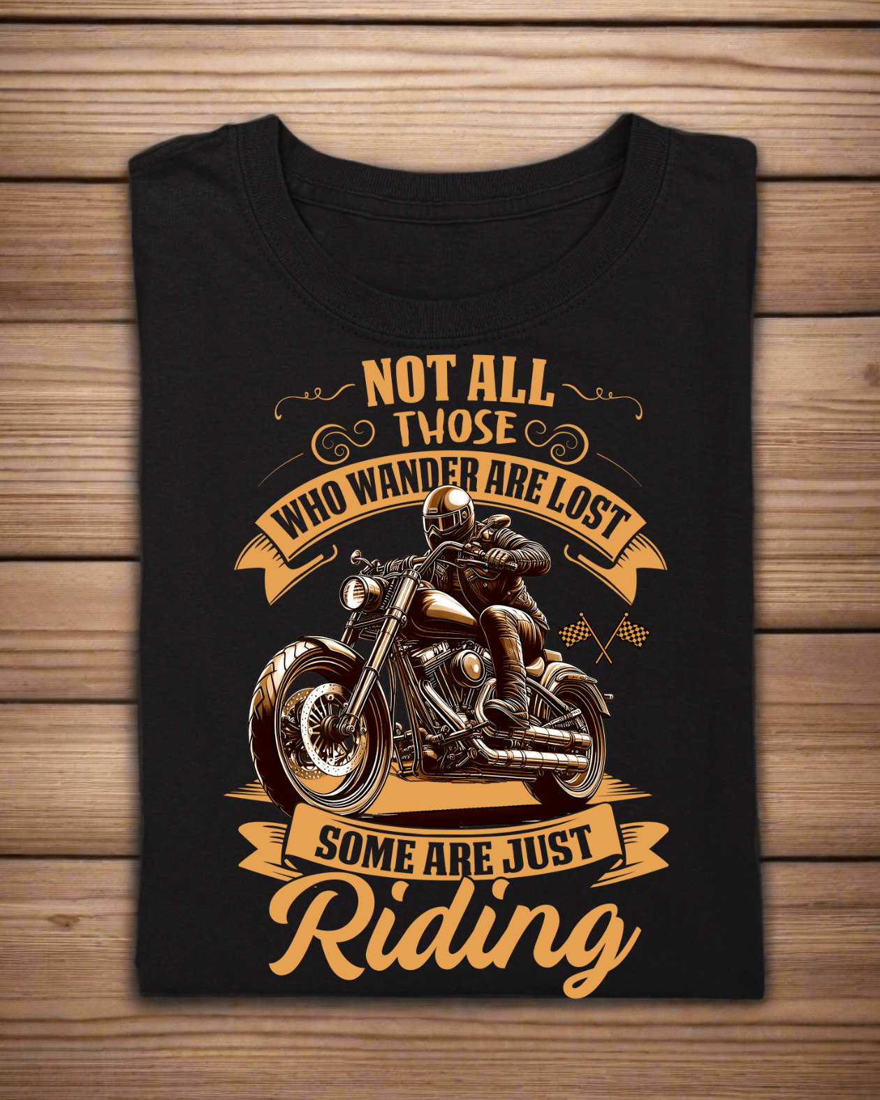 Round Neck Half Sleeve Biker T-Shirt Orange (Not all those who wander are lost)