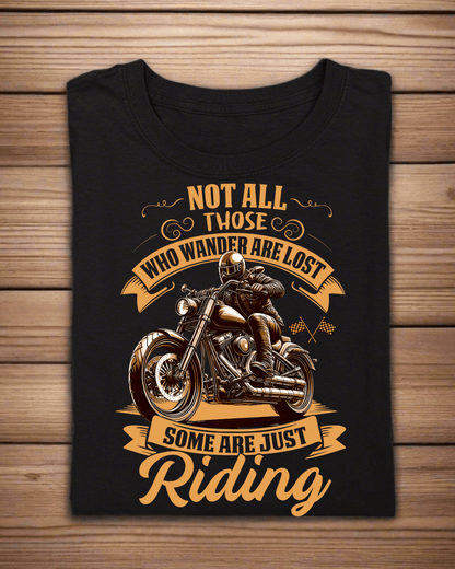 Round Neck Half Sleeve Biker T-Shirt Orange (Not all those who wander are lost)