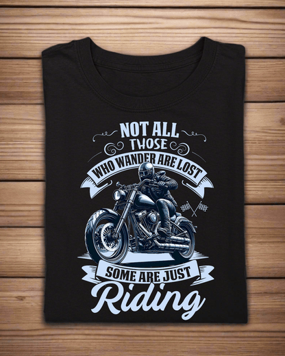 Round Neck Half Sleeve Biker T-Shirt (Not all those who wander are lost)