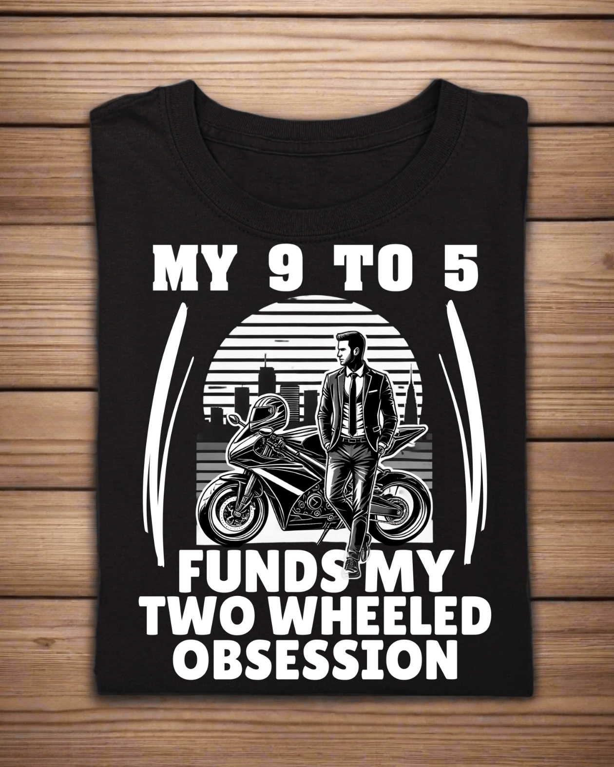 Round Neck Half Sleeve Biker T-Shirt (My 9 To 5 funds my two wheels)