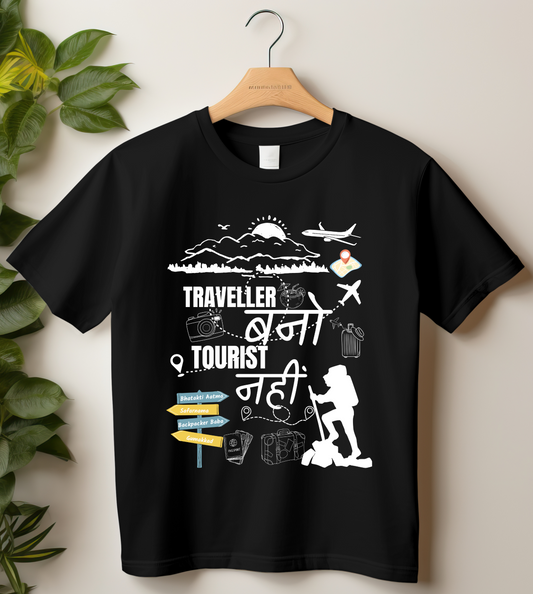 Round Neck Half Sleeve Travel T-Shirt (Traveller Bano Tourist Nahi)