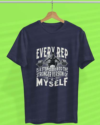 Round Neck Half Sleeve Gym T-Shirt (Every Rep Is a Step Closer)