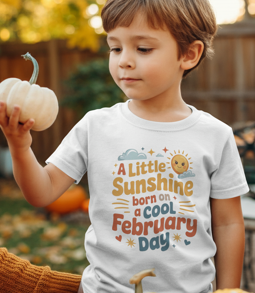February Birthday Kid's Crew Neck T-Shirt (A little Sunshine born on cool February Day)