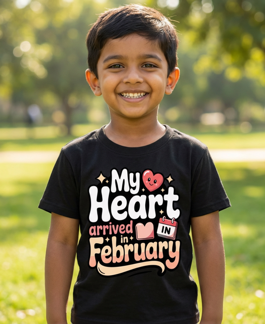 February Birthday Kid's Crew Neck T-Shirt (My Heart Arrived in February)