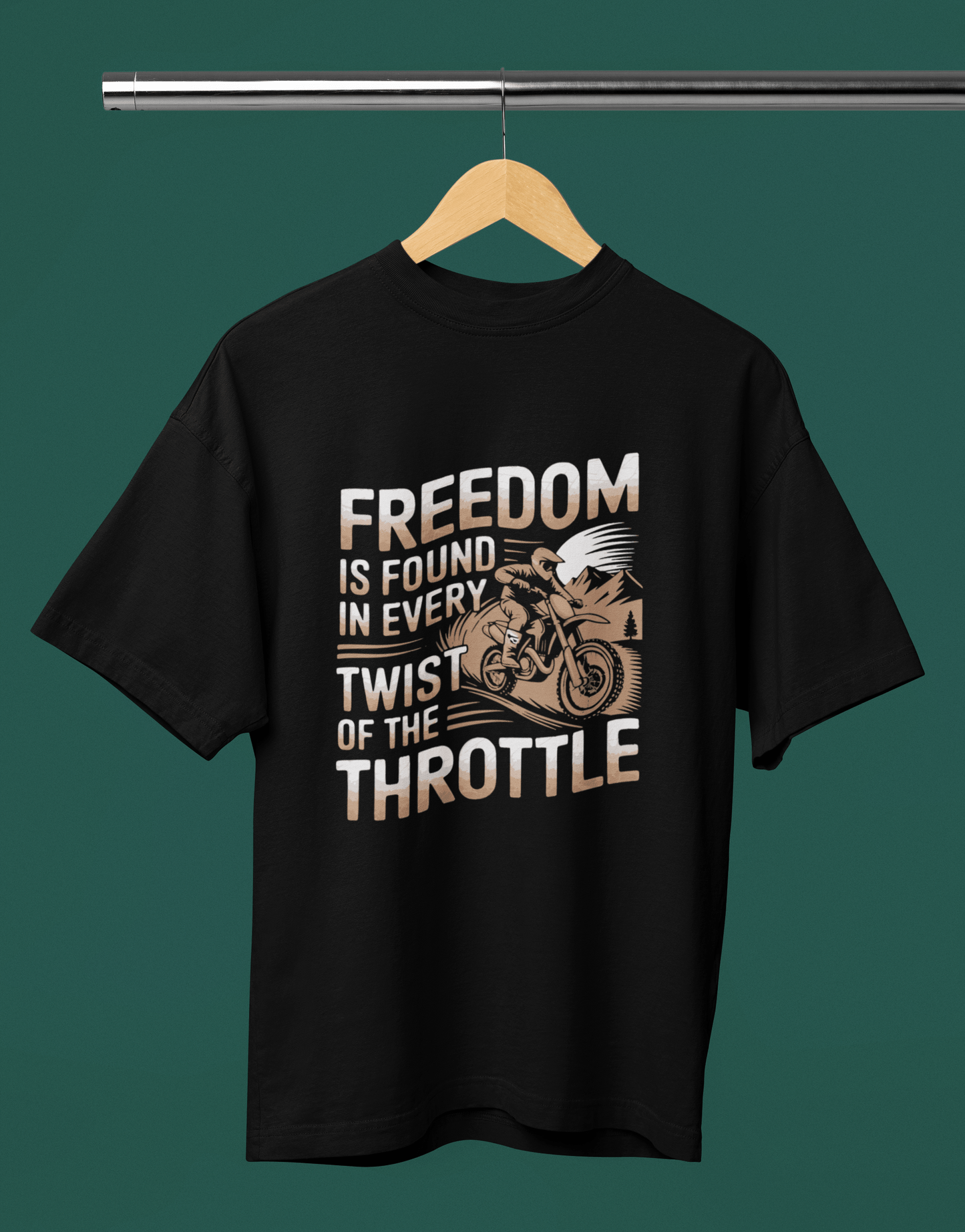 Oversized Biker T-Shirt Round Neck Half Sleeve (Freedom is Found in Every Twist)