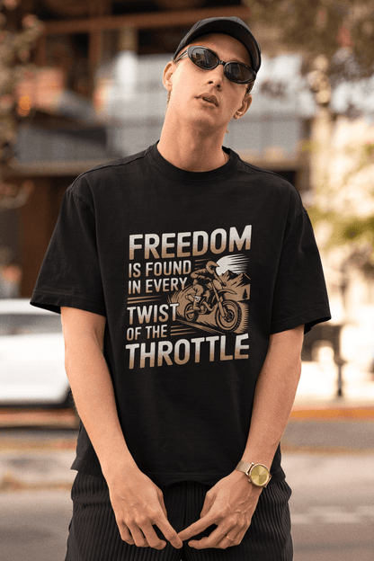 Oversized Biker T-Shirt Round Neck Half Sleeve (Freedom is Found in Every Twist)