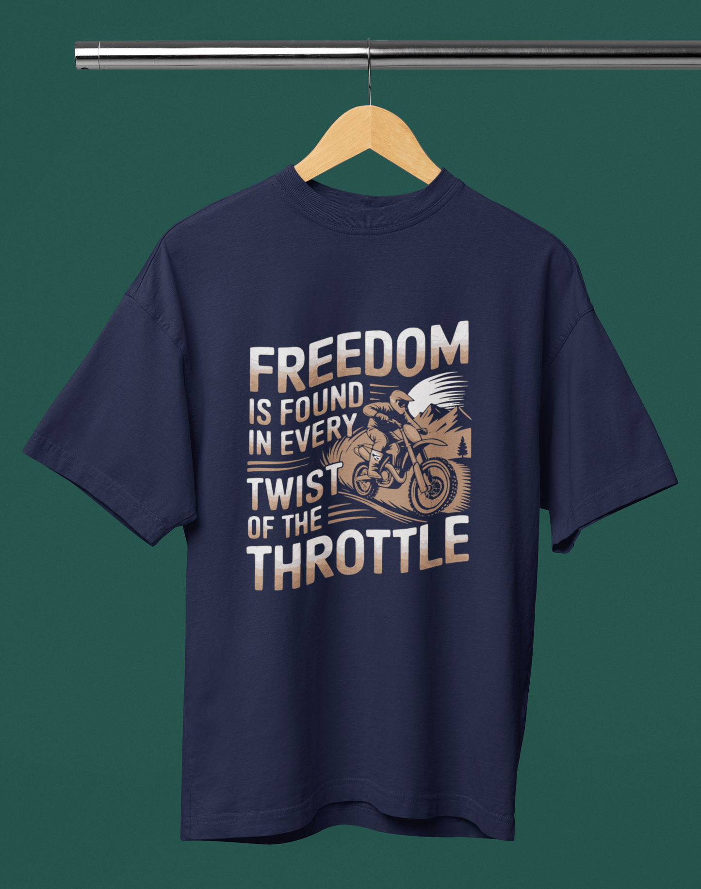 Oversized Biker T-Shirt Round Neck Half Sleeve (Freedom is Found in Every Twist)