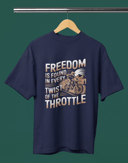Oversized Biker T-Shirt Round Neck Half Sleeve (Freedom is Found in Every Twist)