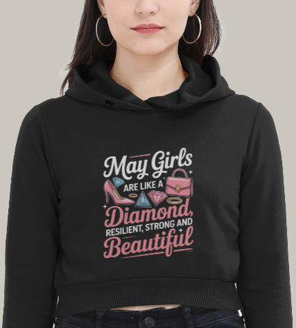 May Birthday Female Cropped Hoodie (May Girls are like a Diamond)