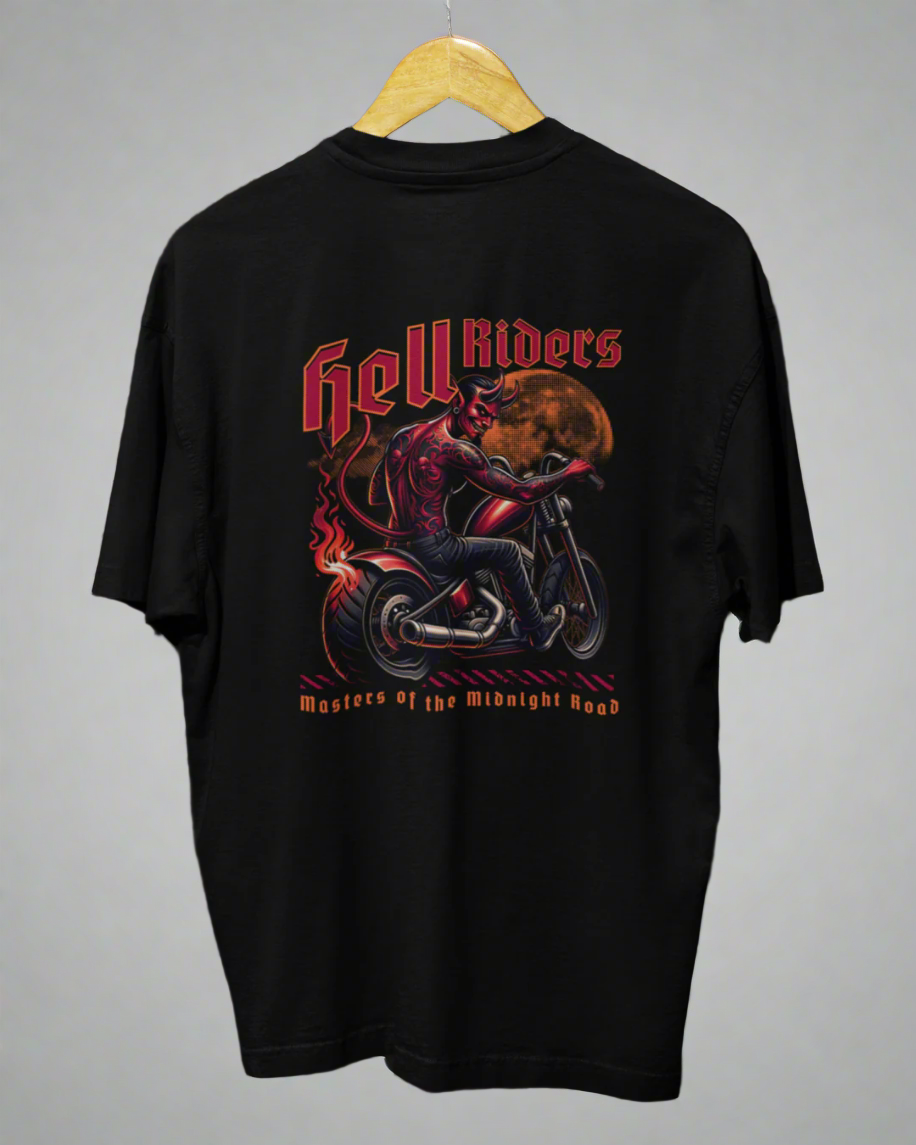 Oversized Biker T-Shirt Round Neck Half Sleeve (Masters of the Midnight Road)