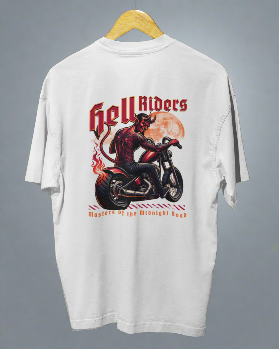 Oversized Biker T-Shirt Round Neck Half Sleeve (Masters of the Midnight Road)