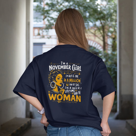 November Birthday Unisex Terry Oversized Tee Half Sleeve(I am a November Girl)