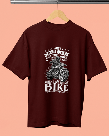 Round Neck Half Sleeve Oversized Biker T-Shirt(I ain't perfect but the looks)