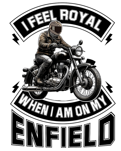 Round Neck Half Sleeve Biker T-shirt White (I feel Royal on my Enfield)