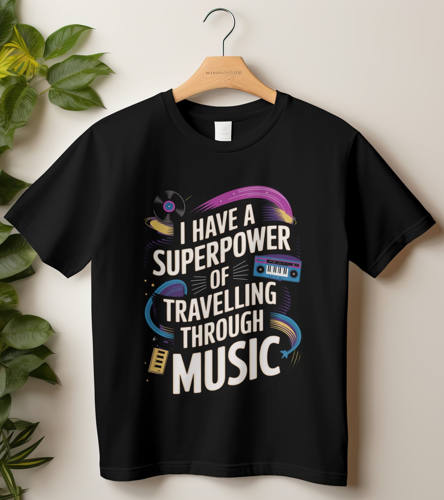 Music T-Shirt Round Neck Half Sleeve (I have a Superpower of Travelling Through Music)