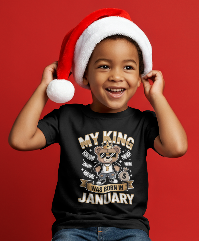 January Birthday Boy's Crew Neck T-Shirt (My King was born in January)