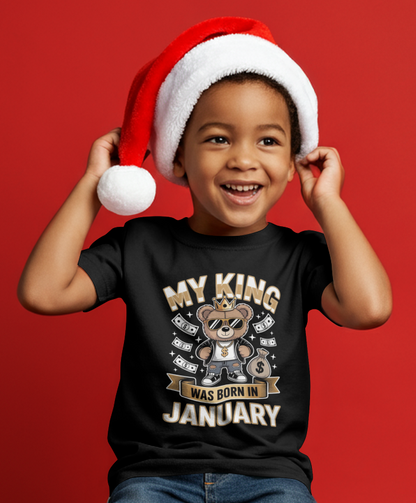 January Birthday Boy's Crew Neck T-Shirt (My King was born in January)