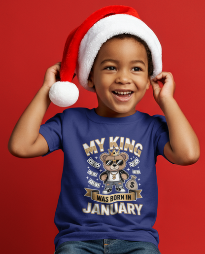 January Birthday Boy's Crew Neck T-Shirt (My King was born in January)