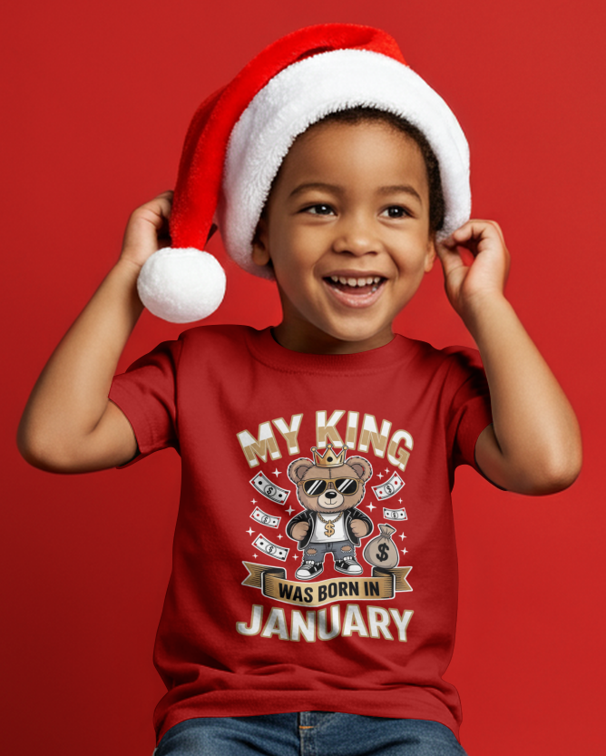 January Birthday Boy's Crew Neck T-Shirt (My King was born in January)
