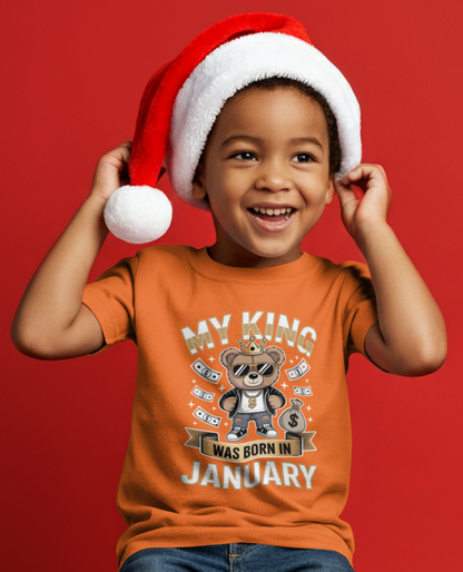 January Birthday Boy's Crew Neck T-Shirt (My King was born in January)