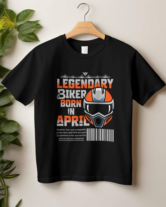 Round Neck Half Sleeve Biker T-Shirt (Legendary Biker Born in April)