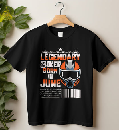Biker Birthday T-shirt Round Neck Half Sleeve (Legendary Biker Born in June)