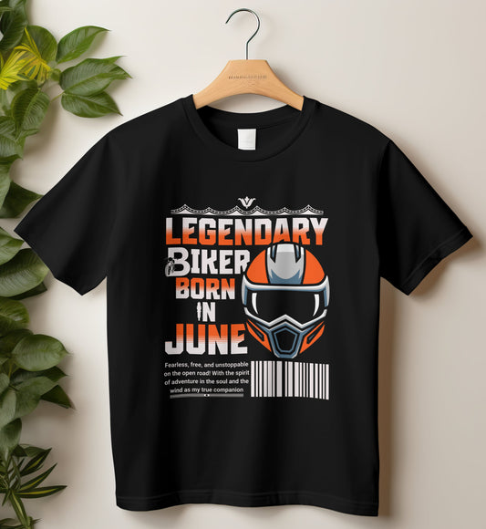 Biker Birthday T-shirt Round Neck Half Sleeve (Legendary Biker Born in June)