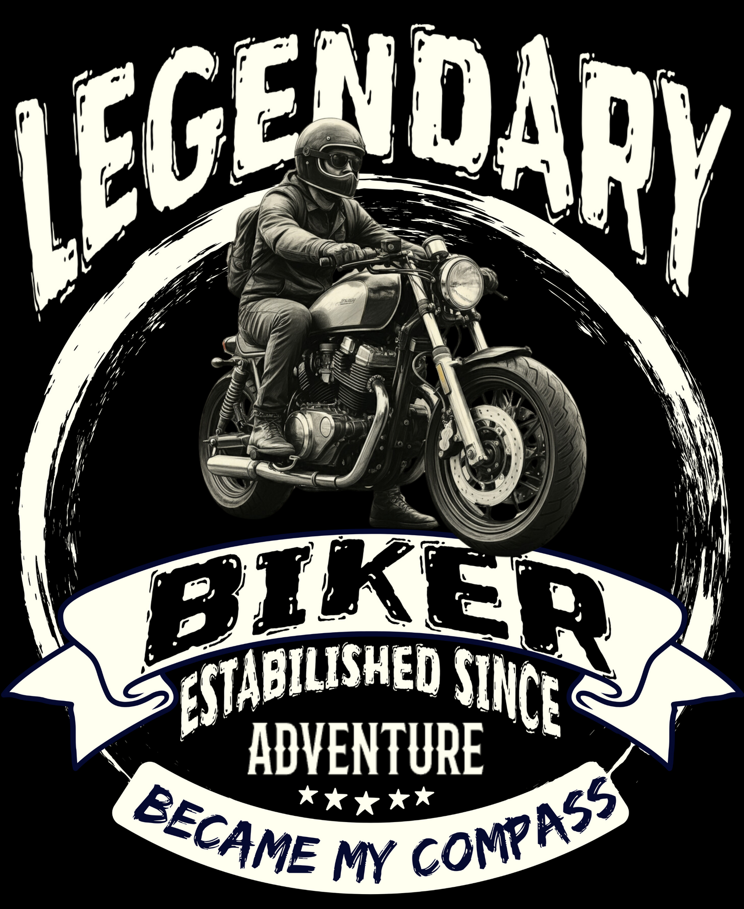 Round Neck Half Sleeve Biker T-Shirt (Legendary Biker Established since Adventure)