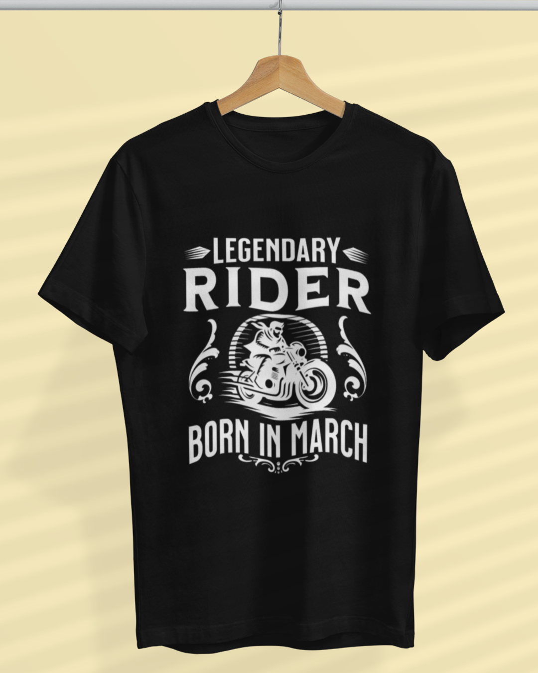 Round Neck Half Sleeve Biker T-Shirt (Legendary biker born in March)