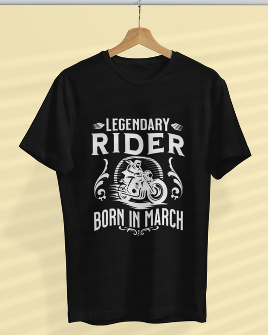 Round Neck Half Sleeve Biker T-Shirt (Legendary biker born in March)