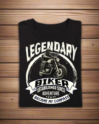 Round Neck Half Sleeve Biker T-Shirt (Legendary Biker Established since Adventure)