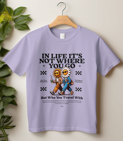 Round Neck Half Sleeve Travel T-Shirt (In life it's not where you go)