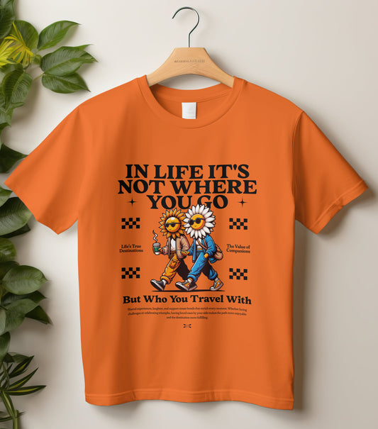 Round Neck Half Sleeve Travel T-Shirt (In life it's not where you go)