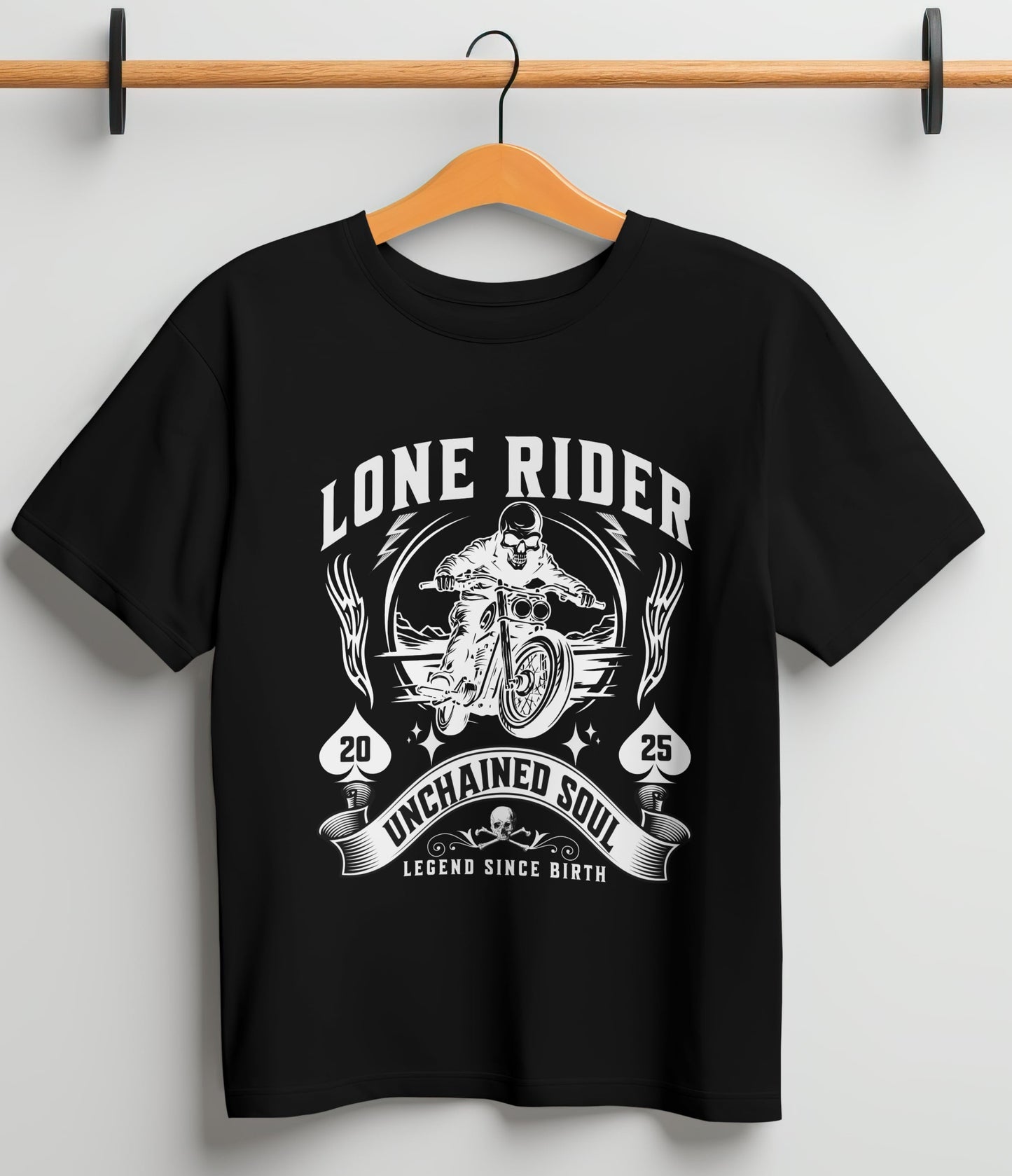 Biker T-Shirt Round Neck Half Sleeve (Lone Rider, Unchained Soul)
