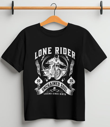 Biker T-Shirt Round Neck Half Sleeve (Lone Rider, Unchained Soul)