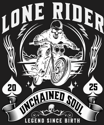 Biker T-Shirt Round Neck Half Sleeve (Lone Rider, Unchained Soul)